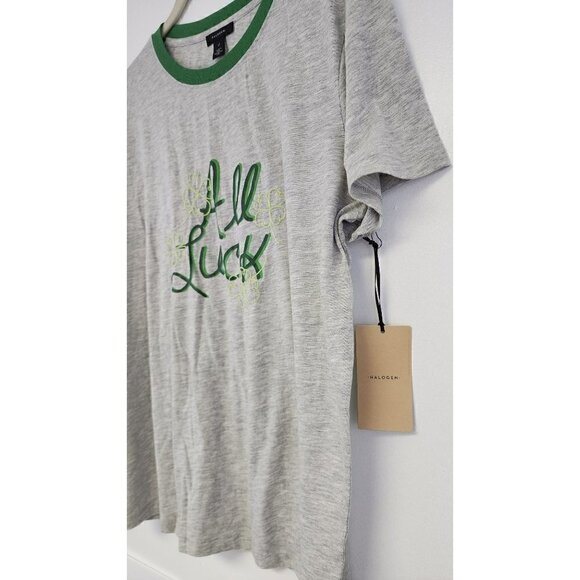 NWT Halogen St. Patty's Day T-Shirt All Luck Grey & Green Tee XL - Picture 2 of 5
